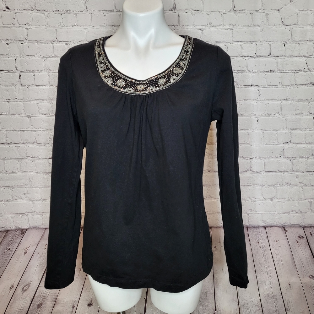 St. Johns Bay Beaded Black Long Sleeve Shirt Size L